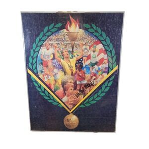 Vintage 1988 Special Olympics Signed Wayland Moore Framed Puzzle Art
